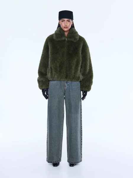 Daphne Faux Fur Bomber - Olive