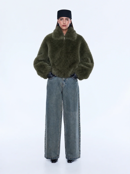 Daphne Faux Fur Bomber - Olive
