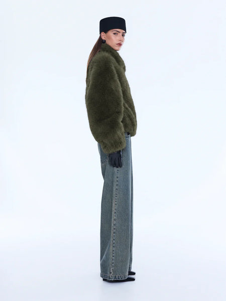 Daphne Faux Fur Bomber - Olive