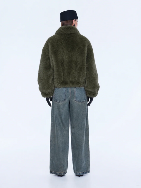 Daphne Faux Fur Bomber - Olive