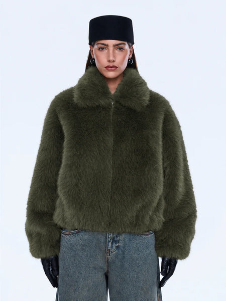 Daphne Faux Fur Bomber - Olive