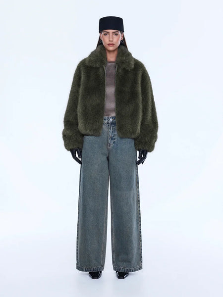 Daphne Faux Fur Bomber - Olive