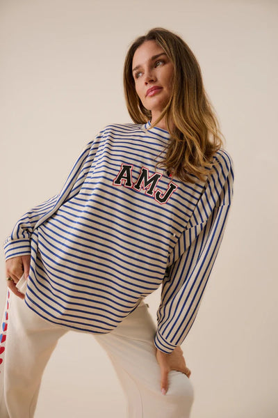 AMJ Waffle Long Sleeve Top - Navy
