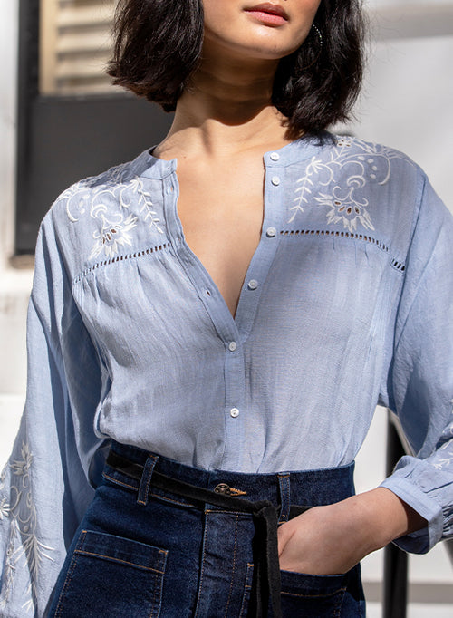 Broderie Blouse - Ice Blue