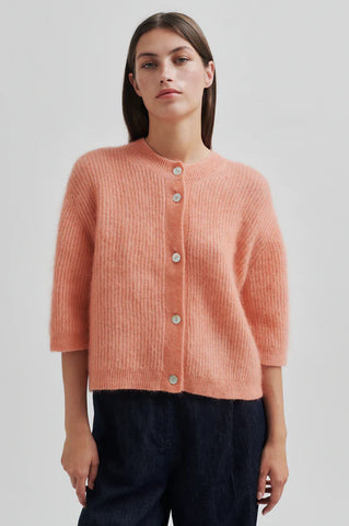 Andrea Knit Rib Cardigan - Coral Haze