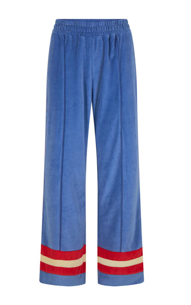 Velour Stripe Trackpant - Cerulean Blue