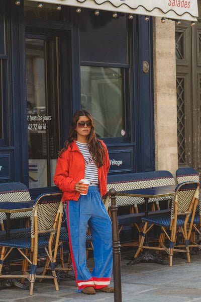Velour Stripe Trackpant - Cerulean Blue