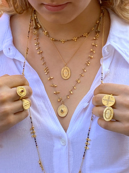 Long Multi Tourmaline Gold Charm Necklace