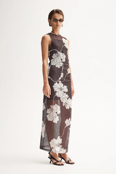 Lilian Brown Floral Knit Maxi Dress
