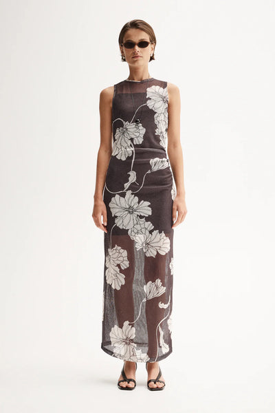 Lilian Brown Floral Knit Maxi Dress