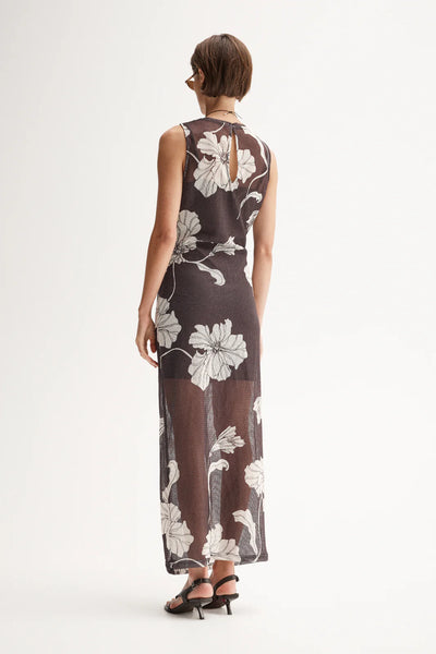 Lilian Brown Floral Knit Maxi Dress