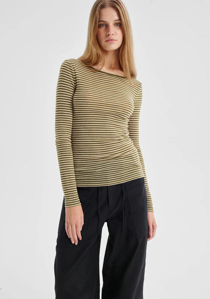 Morri Merino Stripe Round Neck - Avo/Birch