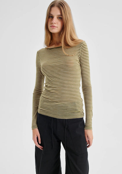 Morri Merino Stripe Round Neck - Avo/Birch