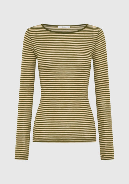 Morri Merino Stripe Round Neck - Avo/Birch