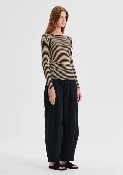 Morri Merino Stripe Round Neck Black/Birch