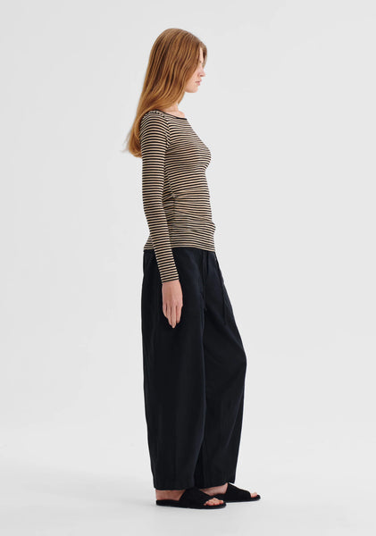 Morri Merino Stripe Round Neck Black/Birch