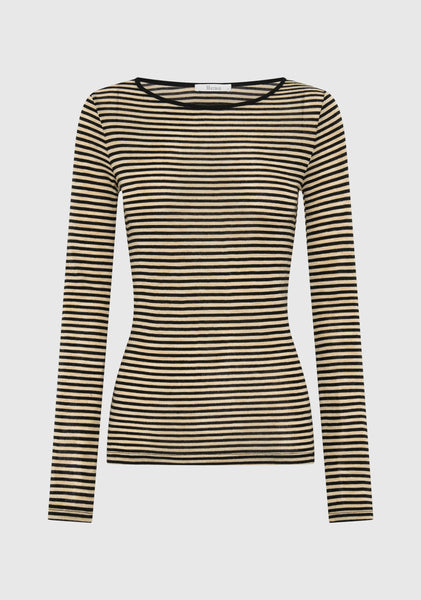 Morri Merino Stripe Round Neck Black/Birch