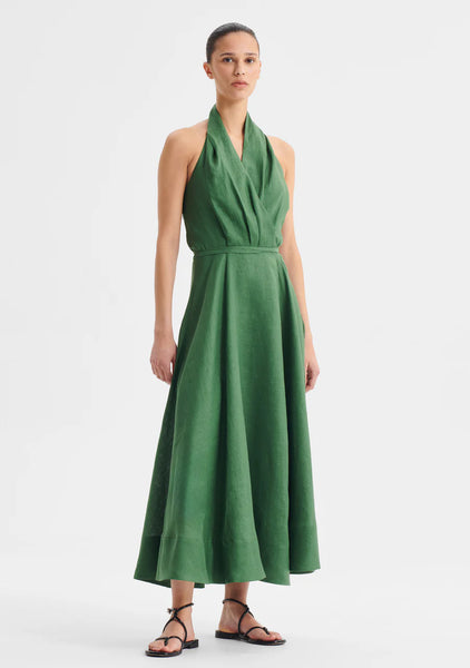 Ronni Linen Halter Dress - Pine