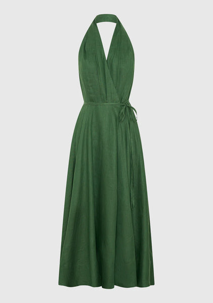 Ronni Linen Halter Dress - Pine