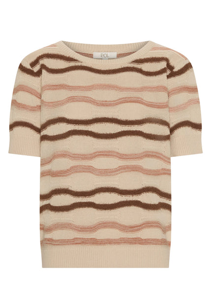 Liana Tee Textured Stripe - Pebble/Pink/Toffee