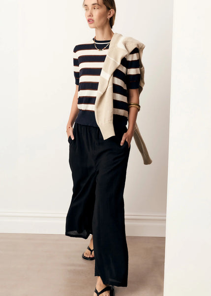Darcey Stripe Knit Tee - Ink/White/Choc