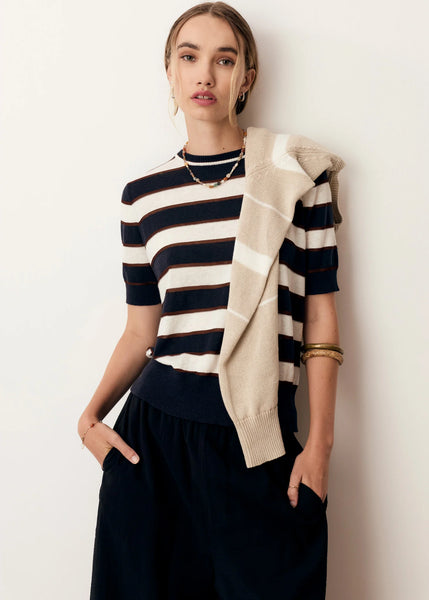 Darcey Stripe Knit Tee - Ink/White/Choc