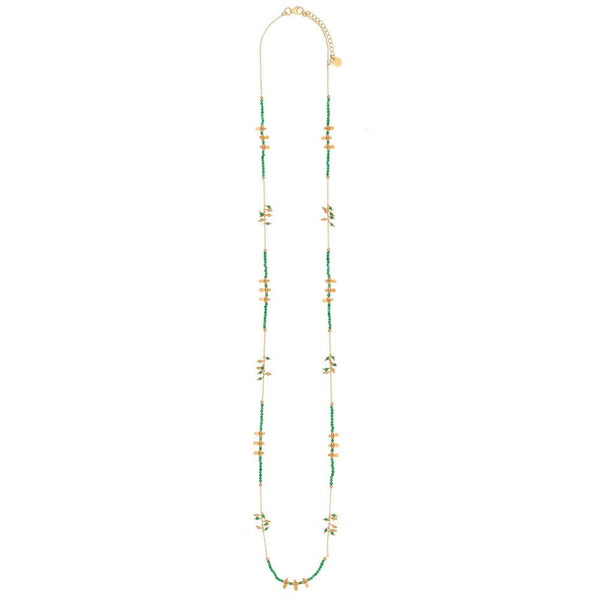 Long Green Aventurine Gold Charm Necklace