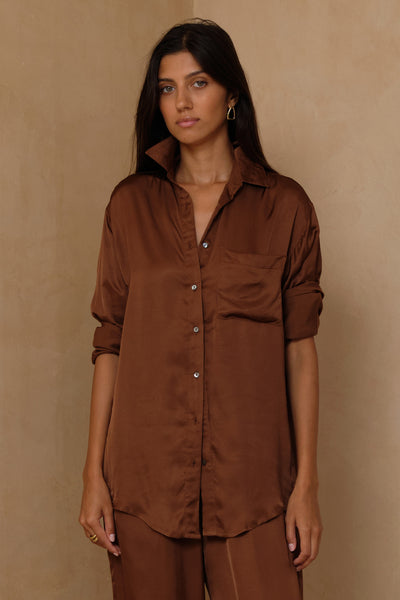 Roshi Satin Shirt - Cocao Brown