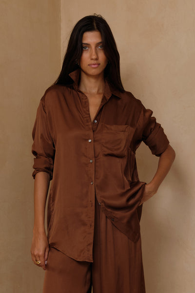 Roshi Satin Shirt - Cocao Brown