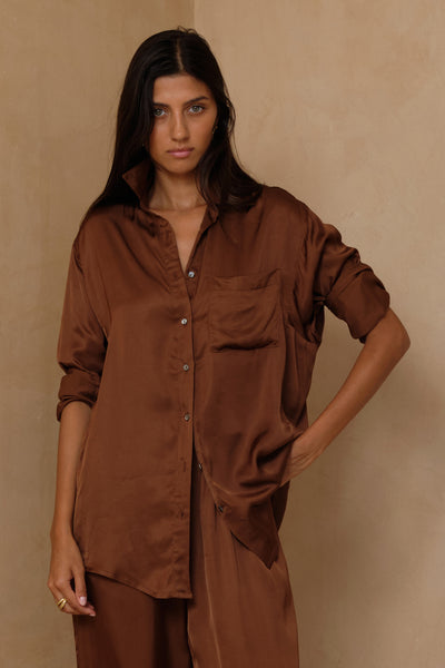 Roshi Satin Shirt - Cocao Brown