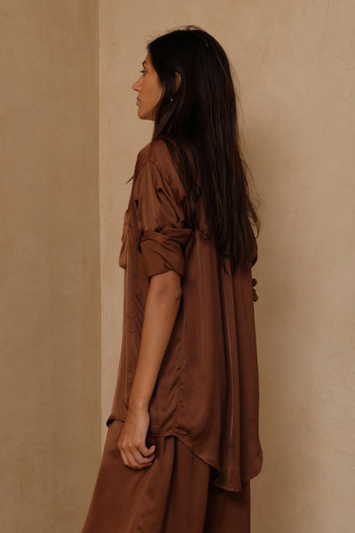 Roshi Satin Shirt - Cocao Brown