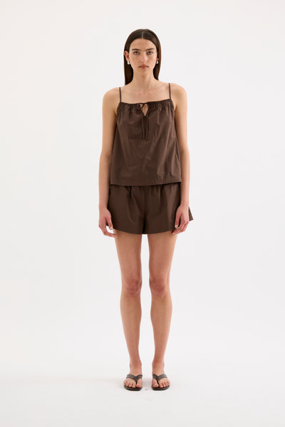 Cerie Poplin Top - Chocolate