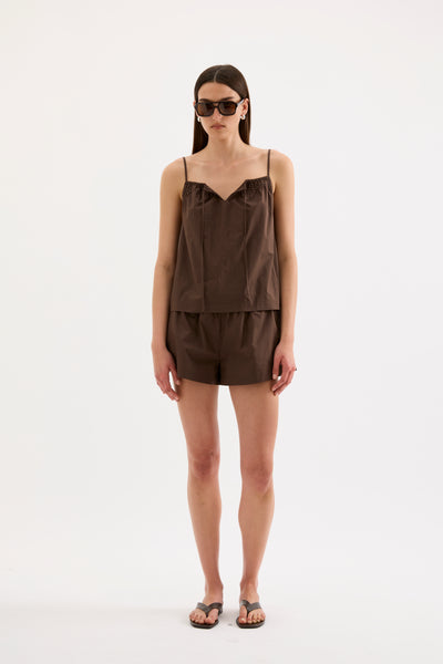 Cerie Poplin Top - Chocolate