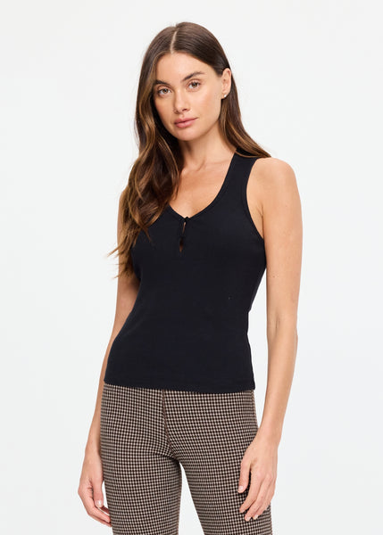 Charli Button Tank Top- Black