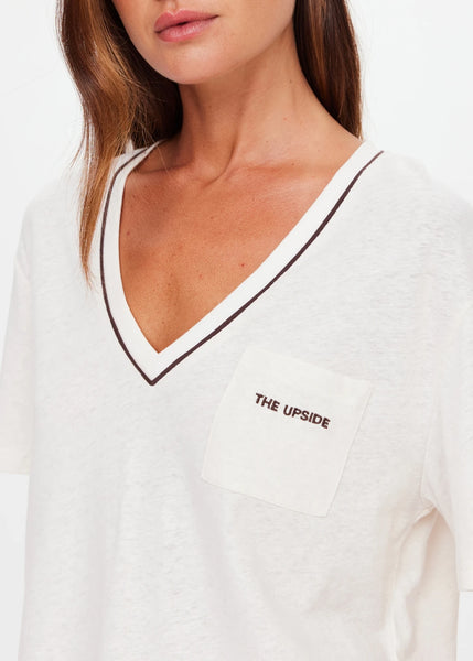 Elina V Neck Tee in Coconut