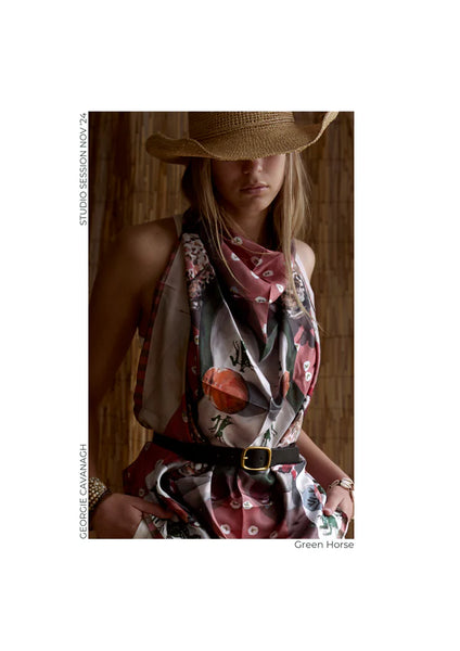 Green Horse Large Silk Scarf